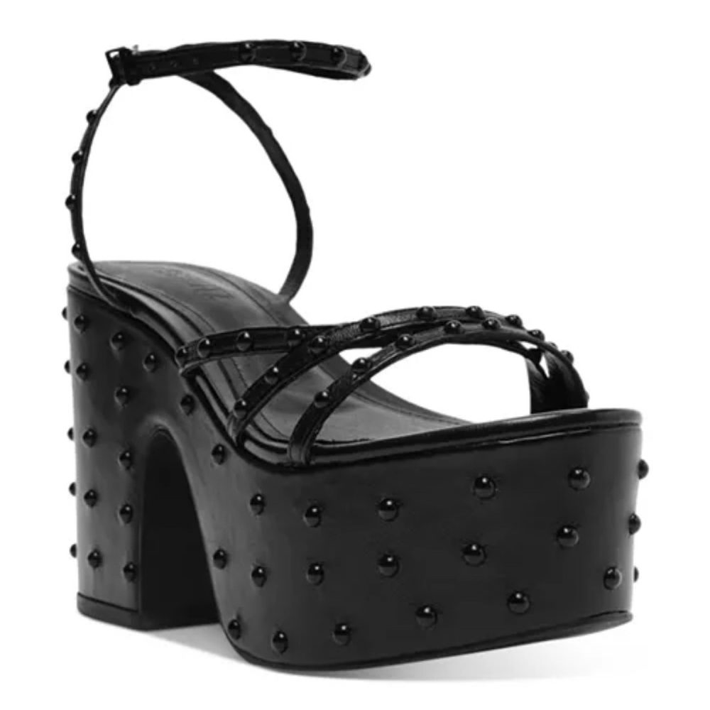 NWB SCHUTZ Women's Anne Studded Wedge Sandals in Black size 7